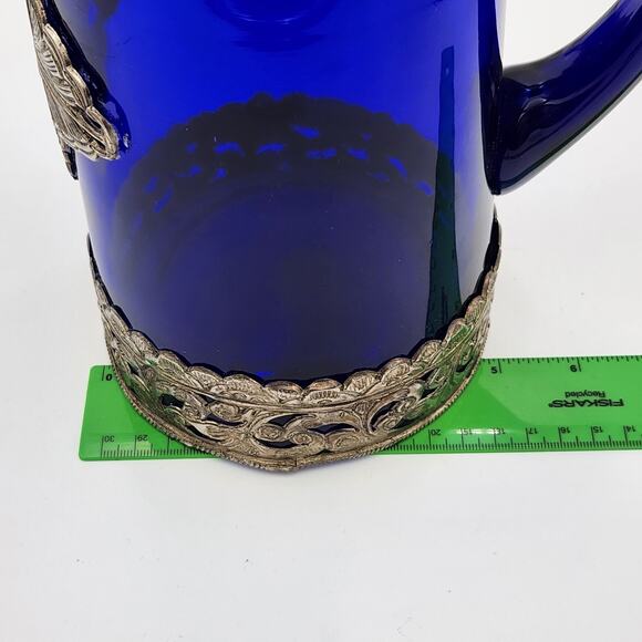 Cobalt Blue Pitcher with Silver Toned Filigree - Picture 14 of 15